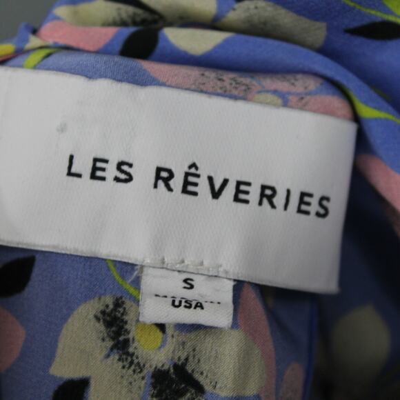 Les Reveries Dress Women Small Floral Print Silk Midi Ruffle Whimsical Boho Chic - Picture 6 of 9